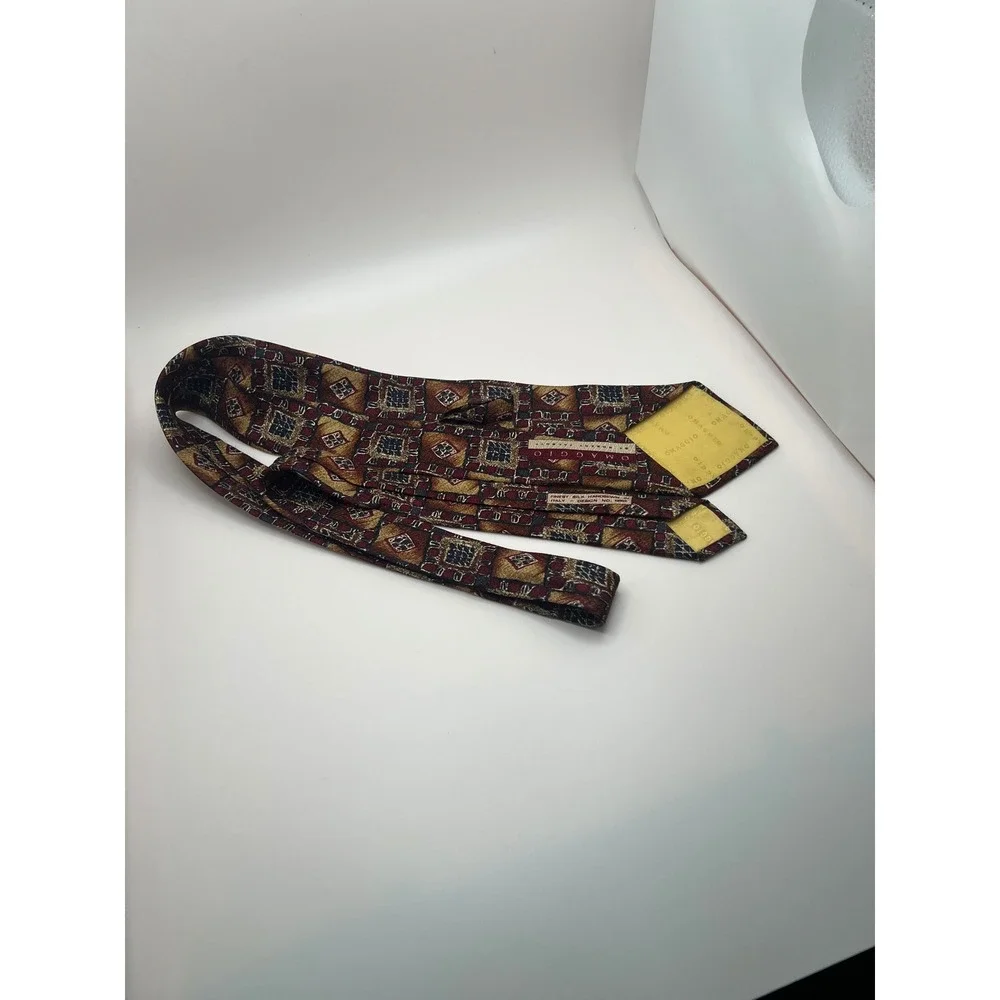 Omaggio Robert Talbott Silk Tie Burgundy Gold Geometric Mosaic Handsewn Italy